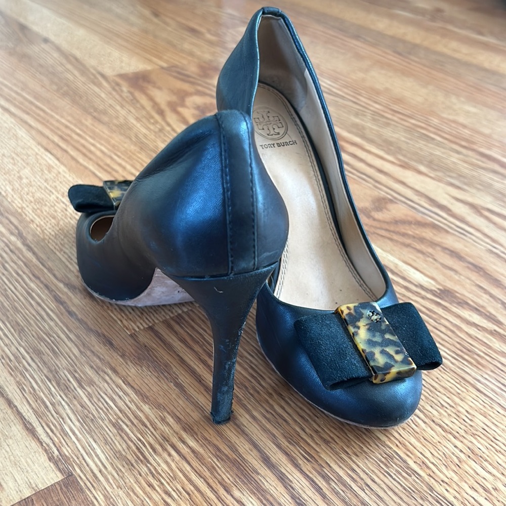 Tory Burch Black Cheetah Bow Pumps